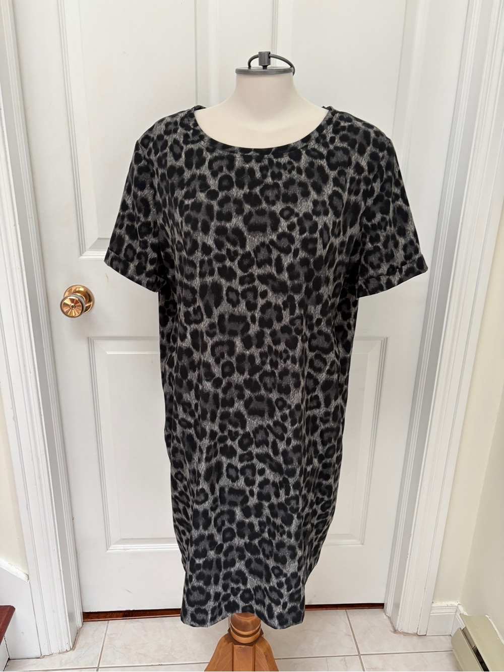 Joe Fresh Black and Gray Leopard Print Midi Dress